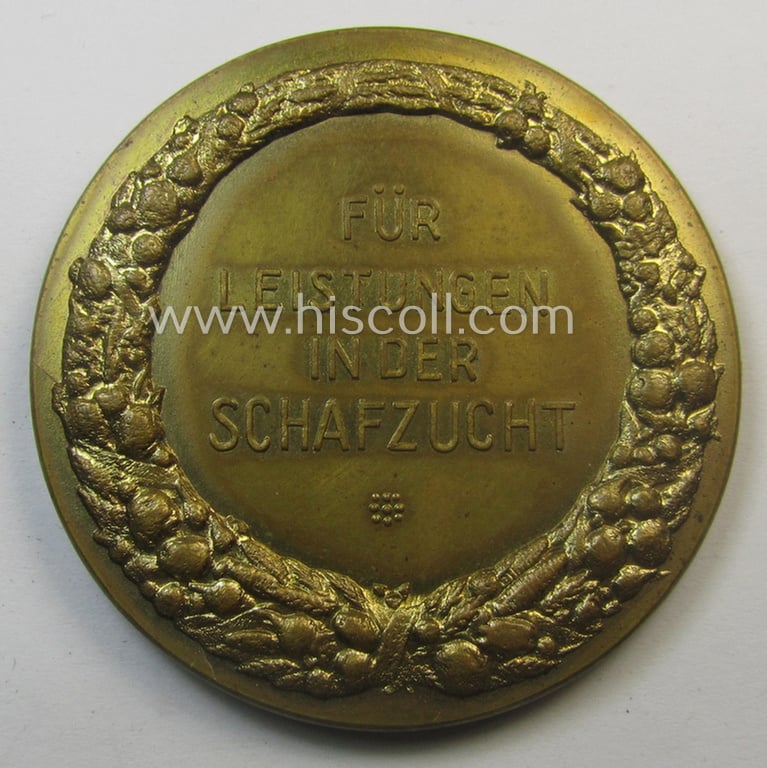 Early-period - smaller-sized- and/or typical golden-toned - so-called: pre-'Reichsnährstand'- (ie. 'RNSt.'-) related, commemorative-award-plaque entitled: 'Landwirtschaftskammer Rheinland Nassau - Für Leistungen in der Schafzucht'