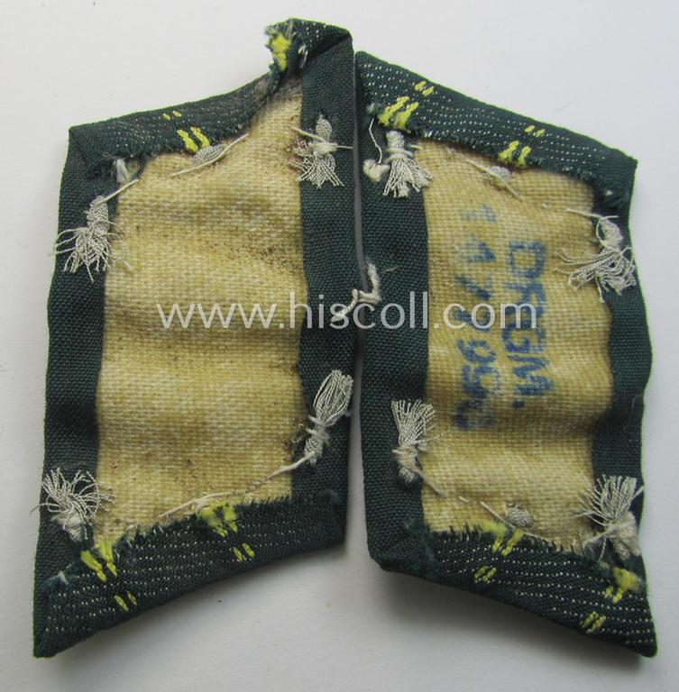 WH (Heeres) pair of (later-war-pattern!) officers'-type collar-tabs (ie. 'Kragenspiegel für Offiziere') as executed in 'BeVo'-weave pattern as was intended for an officer serving within the: 'Nachrichten-Truppen'