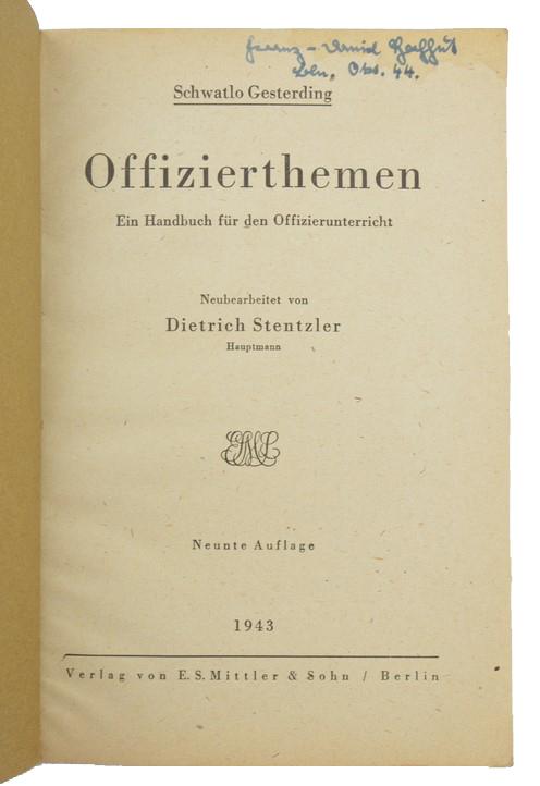 German WH Handbook Reibert 'Offizierthemen'