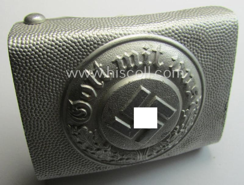 Police- (ie. 'Polizei') 'standard'-pattern, silver-toned- and aluminium-based belt-buckle (ie. 'Koppelschloss für Mannschaften u. Uffz. der Polizei') being a non-maker-marked example