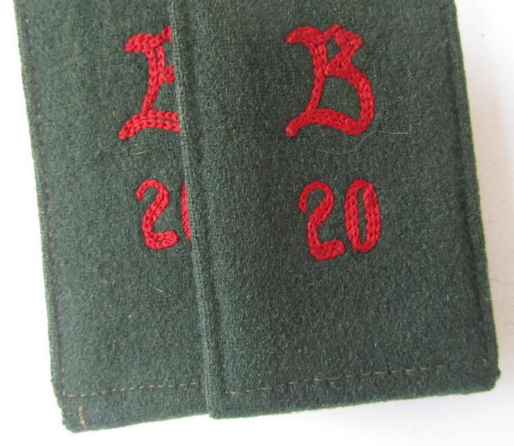 Attractive - and/or truly almost matching! - pair of WH (Heeres), early- (ie. pre-war-) period, 'M36'-pattern- (ie. pointed-styled) 'cyphered' shoulderstraps, as was  intended for a: 'Soldat des Artillerie-Beobachtungs-Abteilungs 20'