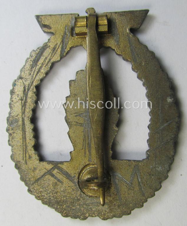 Neat, WH (Kriegsmarine) 'Kriegsabzeichen für Minensuch-, U-Boot-Jagd und Sicherungs-Verbände' being a detailed and maker- (ie. 'L/53') marked, 'Feinzink'-based example as was produced by the 'Hymmen & Co.'-company