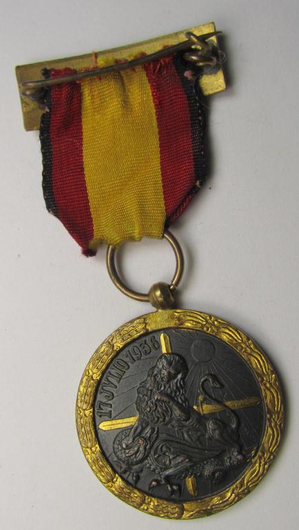 Spanish-issued, Spanish Civil-War commemorative-medal called: 'Medalla de la Campaña 1936-1939' that comes mounted on its (typically Spanish) mounted ribbon