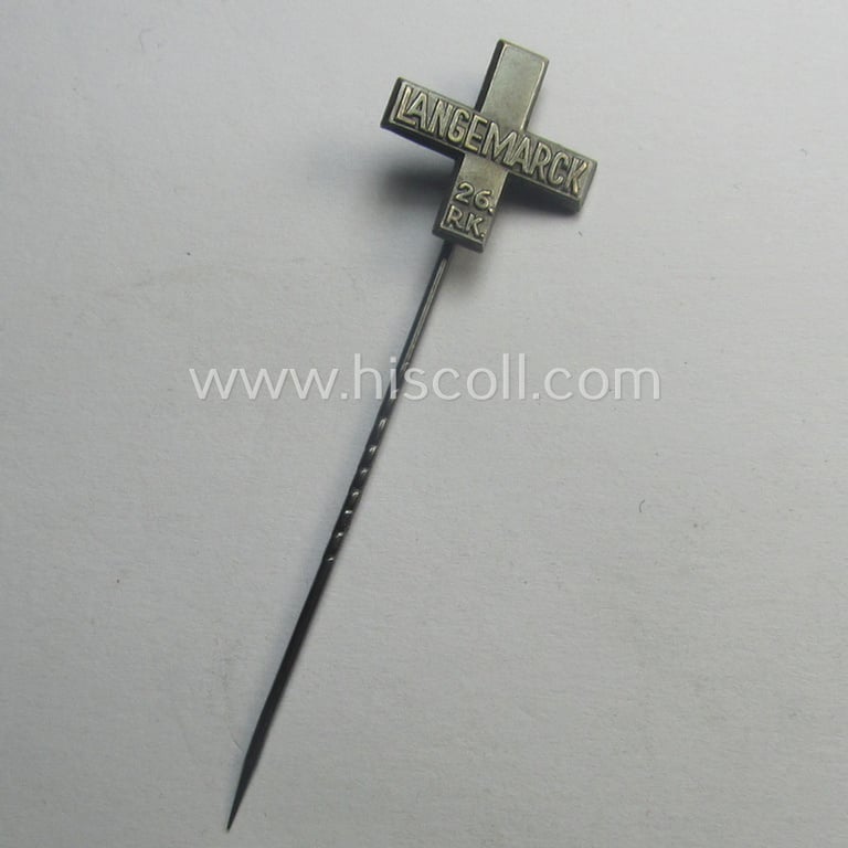 Attractive - and actually scarcely found! - silver-toned- (and I deem typical 'Buntmetall'-based!) 17-mm. sized miniature of a so-called: 'Langemarck-Kreuz des 26. Reserve-Korps' that comes in a wonderful condition