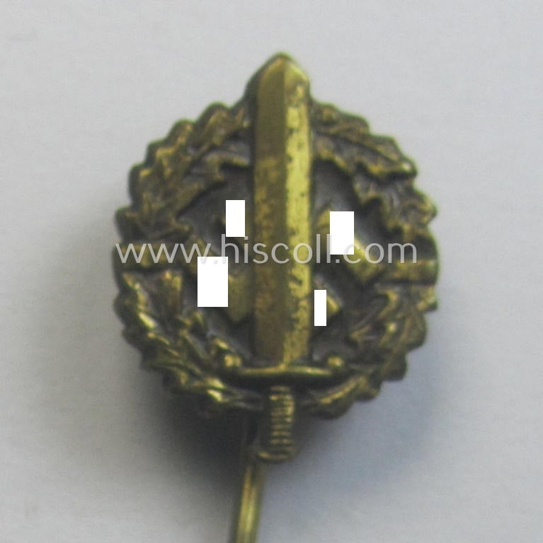 Miniature lapel-pin: 'SA Sportabzeichen in Bronze' being a nicely maker-marked example that bears the superimposed text: 'SA SO - H St 3' on its back