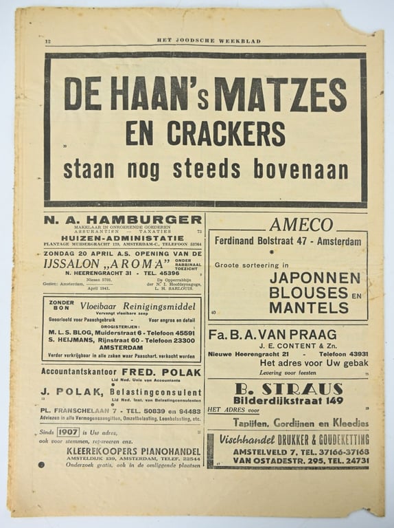 Dutch Jewish Newspaper 11 April 1941 Issue Nr. 1