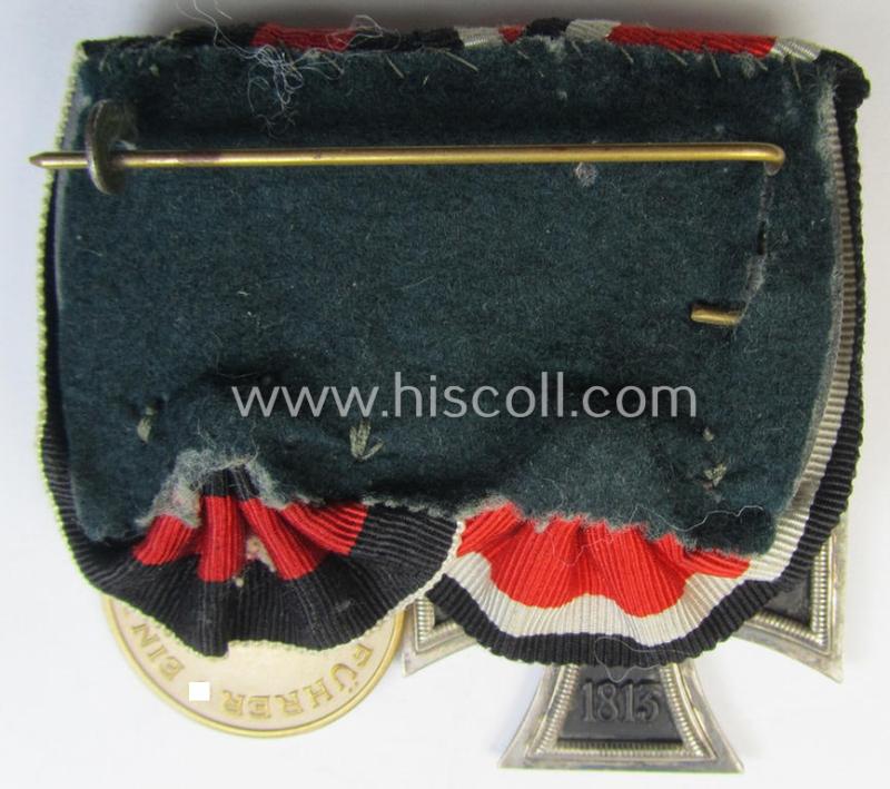 Attractive - albeit partly somewhat rust-stained - example of a 2-pieced WH (Heeres o. KM etc.) medal-bar (ie. 'Orden- o. Doppelspange') showing resp. an: 'EKII. Kl.' and a Czech 'Anschluss'-medal