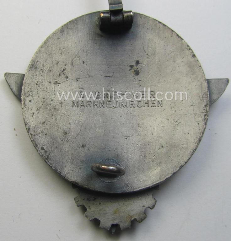 'Buntmetall'-based, 'HJ'- (ie. 'BDM'-) related so-called: 'Reichsberufswettkampf-Siegerabzeichen' (of the 2nd model) entitled: 'Gausieger 1938' and being a neatly maker- (ie.: 'G. Brehmer'-) marked example