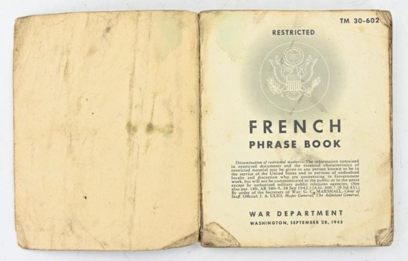 US WW2 French Phrase Book
