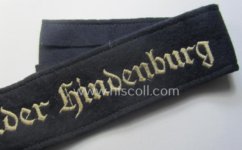WH (Luftwaffe) cuff-title ie. armband (ie. 'Ärmelstreifen') entitled: 'Geschwader Hindenburg' (being a typical EM- ie. NCO-pattern example that comes in a probably issued albeit still  'virtually mint'- and/or non-shortened, condition)