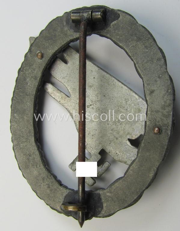 Attractive - and I deem mid- (ie. later-) war-period - zinc- (ie. 'Feinzink'-) based version of a WH (Luftwaffe) 'Fallschirmschützen-Abzeichen' (being a non-maker-marked, 'Type H'-pattern example as was produced by the: 'C.E. Juncker'-company...