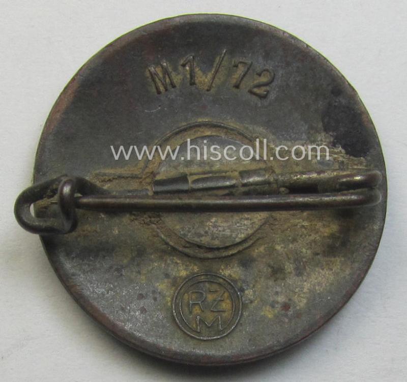 Neat - bright-red-coloured and nicely preserved! - 'N.S.D.A.P.'-membership-pin- ie. party-badge (or: 'Parteiabzeichen') which is maker-marked on its back with the makers'-designation: 'RzM' and/or: 'M1/72'