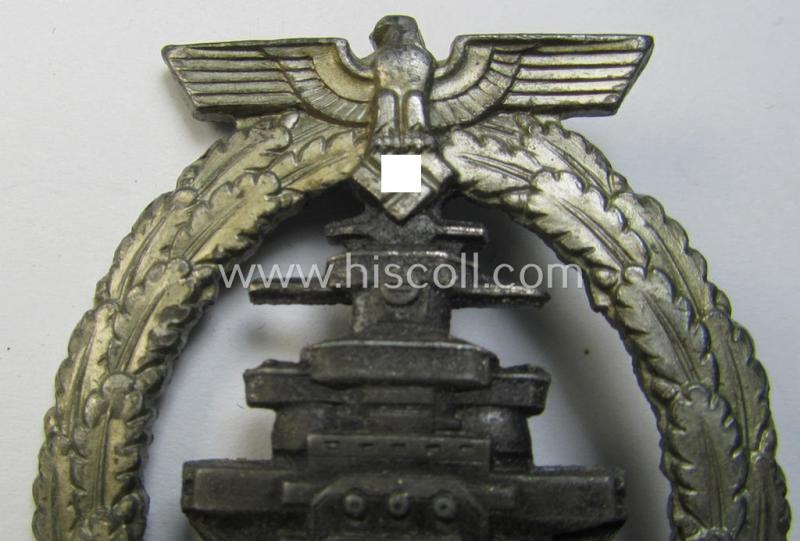 Attractive, WH (KM) 'Flottenkriegsabzeichen' (or: high-sea fleet badge) being a typical zinc- (ie. 'Feinzink'-) based and/or later-war-period version that is neatly maker- (ie. 'Fec. Adolf Bock') marked on its back