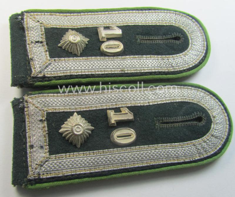 Attractive - fully matching and actually scarcely found! - pair of 'cyphered' WH (Heeres) early- (ie. mid-) war-period- (ie. 'M36- o. M40'-pattern-) NCO-type shoulderstraps as was intended for usage by a: 'Feldwebel des Panzer-Grenadier-Rgts. 10...