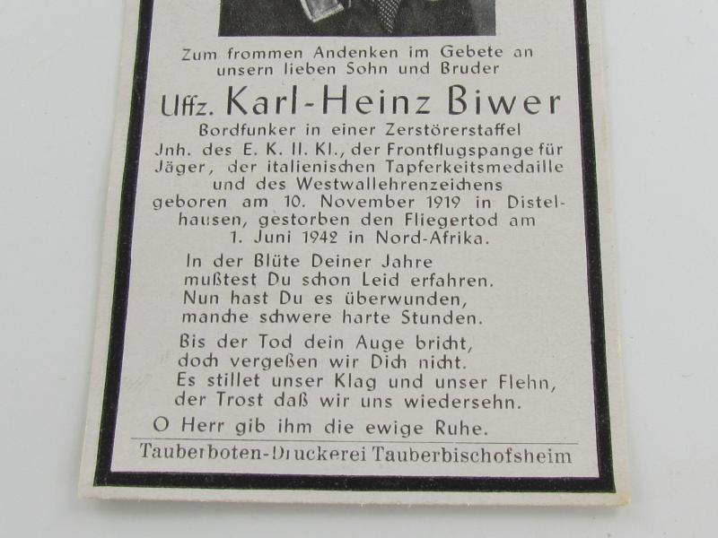 Luftwaffe radio operator Death Card