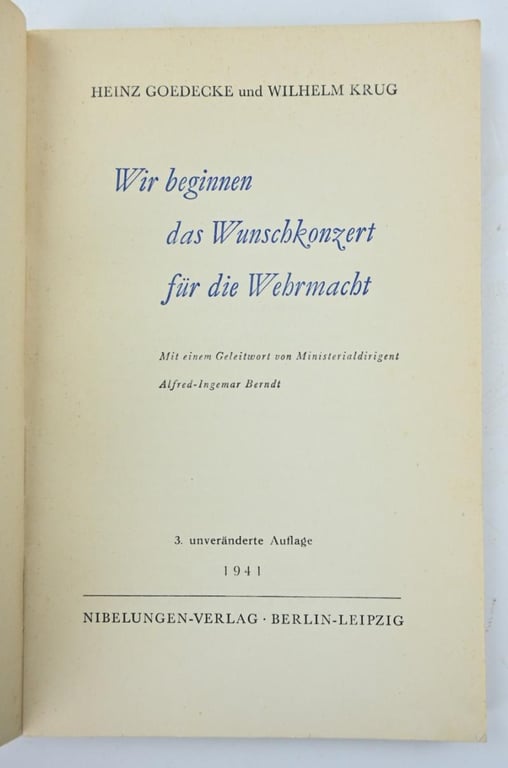 German Book 'Wir beginnen das Wunschkonzert für die Wehrmacht''