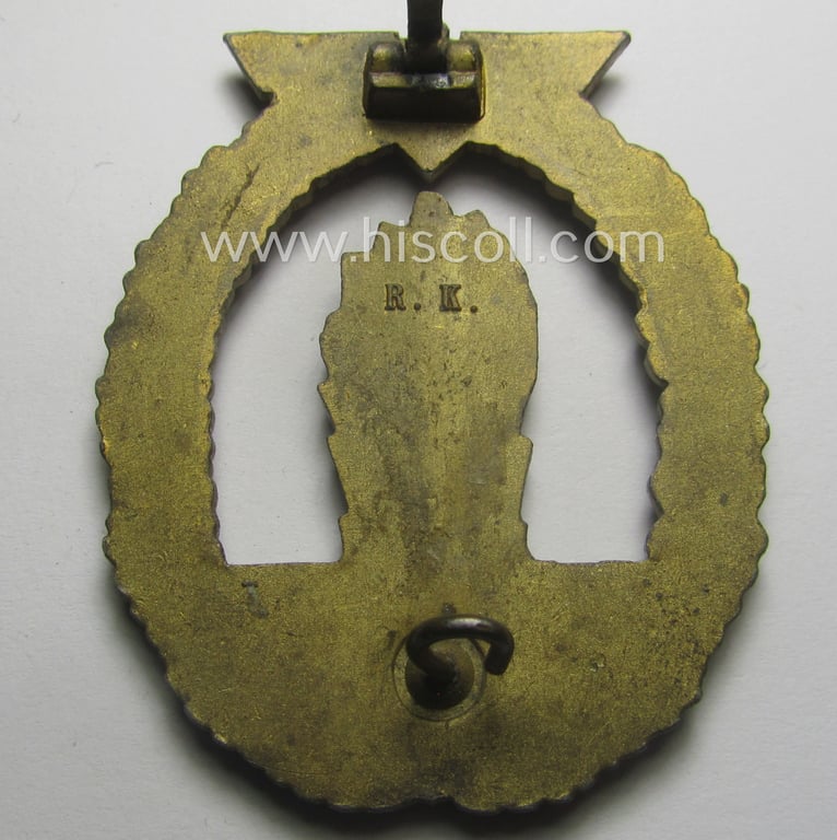 WH (Kriegsmarine) 'Kriegsabzeichen für Minensuch-, U-Boot-Jagd und Sicherungs-Verbände' being a very detailed and neatly maker- (ie. R.K.-) marked and/or: 'Feinzink'-based example