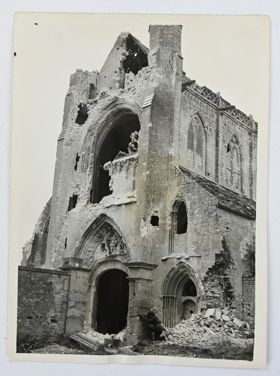 US WW2 Press Photo 'Ardenne Abbey' Normandy