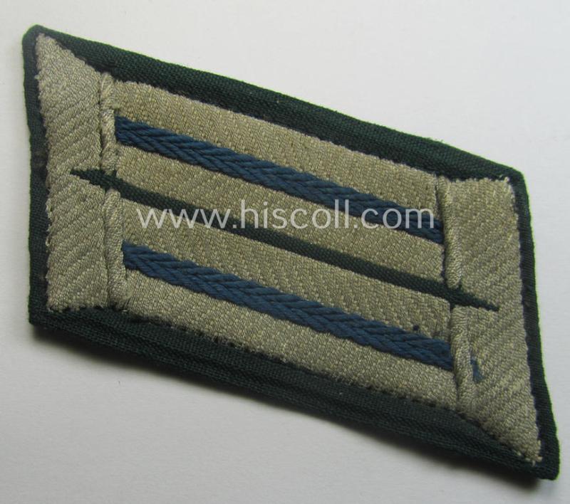 Moderately used pair of WH (Heeres) (later-war-pattern) officers'-type collar-tabs (ie. 'Kragenspiegel für Offiziere') as executed in 'BeVo'-weave pattern as was intended for an officer serving within the: 'Nachshub-Trpn.'