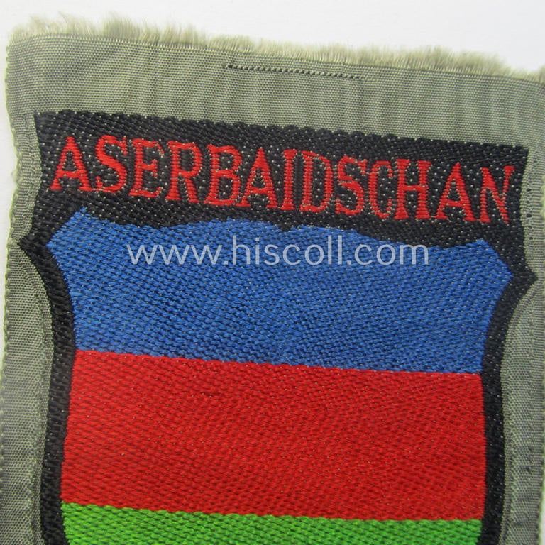 'BeVo'-type armshield entitled: 'Aserbaidschan', being a piece as intended for a volunteer who served within the 'Deutsche Wehrmacht' ie. within the 'Aserbaidschanisches Legion'
