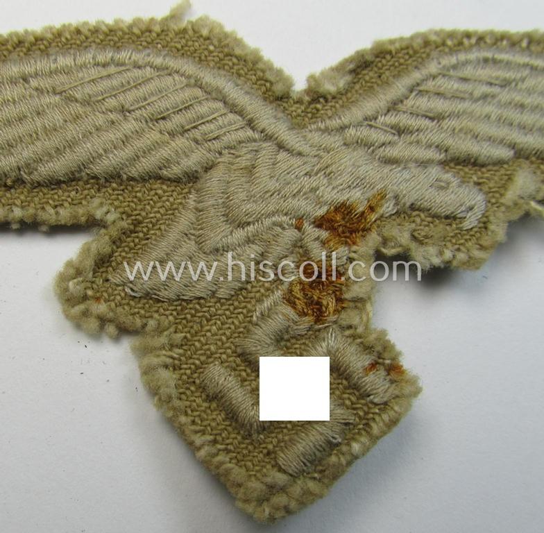 Superb - clearly used and actually very scarcely found! - WH (Luftwaffe) 'tropical'-issued- (ie. DAK or 'Deutsches Afrika Korps'-related) EM- ie. NCO-type breasteagle as was specifically intended for usage on the tropical-tunics