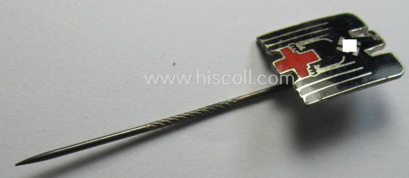 Attractive - multi-coloured- and/or neatly enamelled! - DRK (ie. 'Deutsches Rotes Kreuz') civil-attire badge (ie. 'Zivilabzeichen des D.R.K.') being a detailed example that shows an: 'ELM'-makers'- and/or: 'Ges.Gesch.'-patent-designation