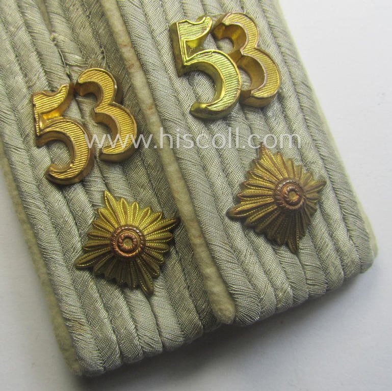 Pair of fully matching - and neatly 'cyphered'! - WH (Heeres) officers'-type shoulderboards as was intended for - and clearly worn by! - an: 'Oberleutnant des Infanterie-Rgts. 53'