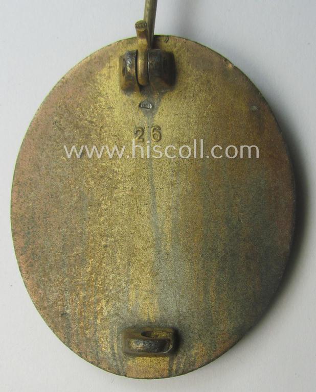 Zinc- (ie. 'Feinzink'-) based and/or clearly maker- (ie. '26'-) marked example of a 'Verwundeten-Abzeichen in Gold' (ie. golden-class wound-badge) as was produced by the maker: 'B.H. Mayer's Kunstprägeanstalt'