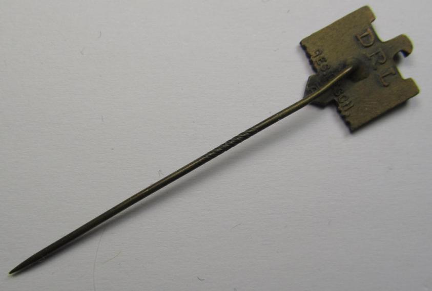 Darker-bronze-toned lapel-pin (ie. 'Mitgliedsabzeichen des DRL bzw. NSRL') as was intended for usage by a member of the TR-period sports'-association: 'NS Reichsbund für Leibesübungen (NSRL)'