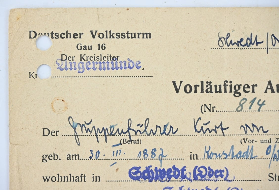 German Volkstrum Member Document