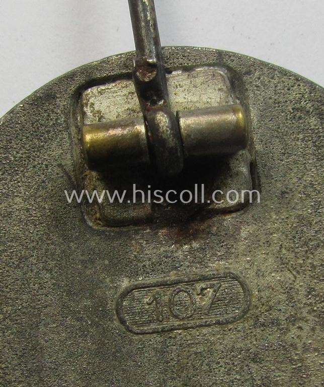 Neat, silver-class woundbadge (or: 'Verwundeten Abzeichen in Silber') being a nicely maker- (ie. '107'-) marked example (as was produced by the desirable 'Hersteller' ie. maker: 'Carl Wild')