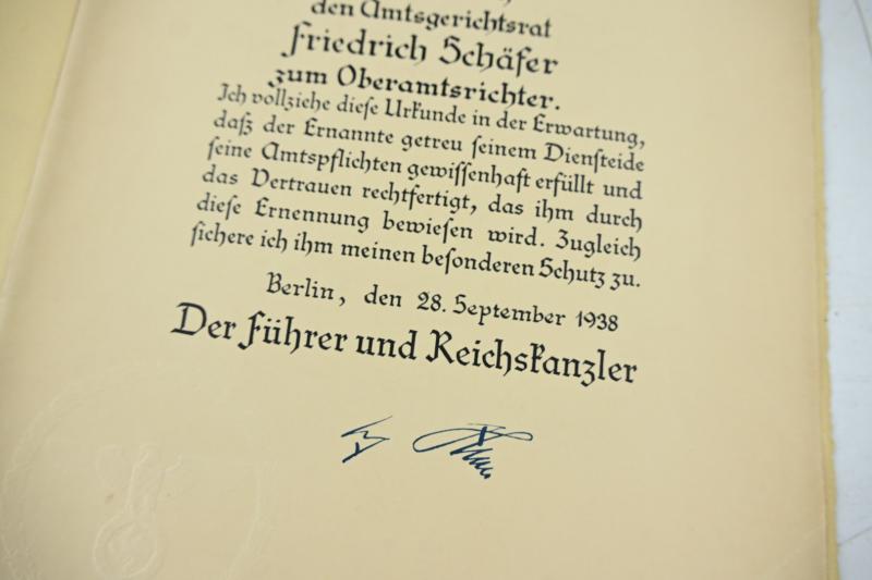 German Third Reich Promotion Document 'Oberamtsrichter'