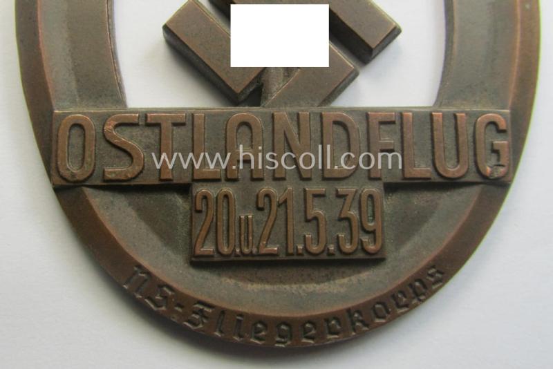 Detailed and pronounced, N.S.F.K.-related plaque (ie. 'Erinnerungs- o. nichttragbare Plakette') as was issued to commemorate a specific meeting ie. national rally entitled: 'N.S.F.K. Ostlandflug - 20.u.21.5.39 - NS-Fliegerkorps'