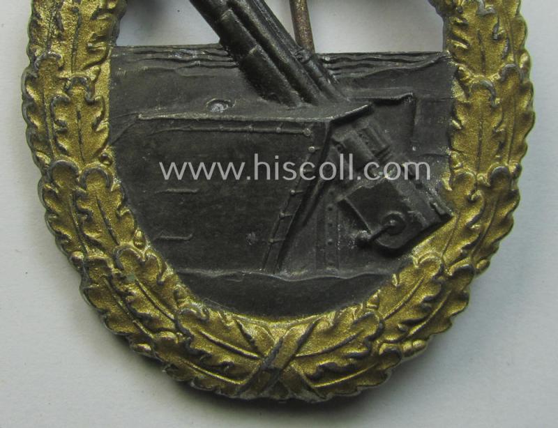 Regrettably incomplete, WH (KM) 'Marine-Artillerie-Abzeichen' being a clearly maker- (ie. 'HA'-) marked- and/or typical zinc- (ie. 'Feinzink'-) based example by the: 'Hermann Aurich'-company