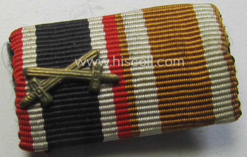 Dual-pieced, WWII-period ribbon-bar (ie. 'Feld- o. Bandspange') as intended for combination: 'KvK II.Kl. m. S.' and a: 'Deutsches Schutzwall Ehrenzeichen' (aka: 'Westwall'-medal)