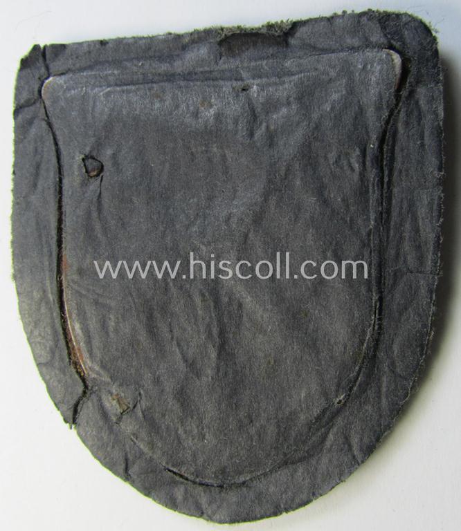 Very attractive - and actually scarcely encountered! - WH (Heeres ie. Waffen-SS) 'Kuban'-campaign-shield that comes mounted onto its original field-grey-coloured- and/or woolen-based 'backing'