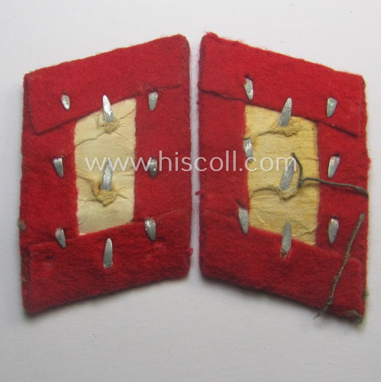 Truly worn - and matching! - pair of WH (Luftwaffe) bright-red-coloured, EM- (ie. NCO-) type collar-patches (ie. 'Kragenspiegel') as was intended for usage by a member within a: 'Flak-Artillerie'-regiment ie. unit