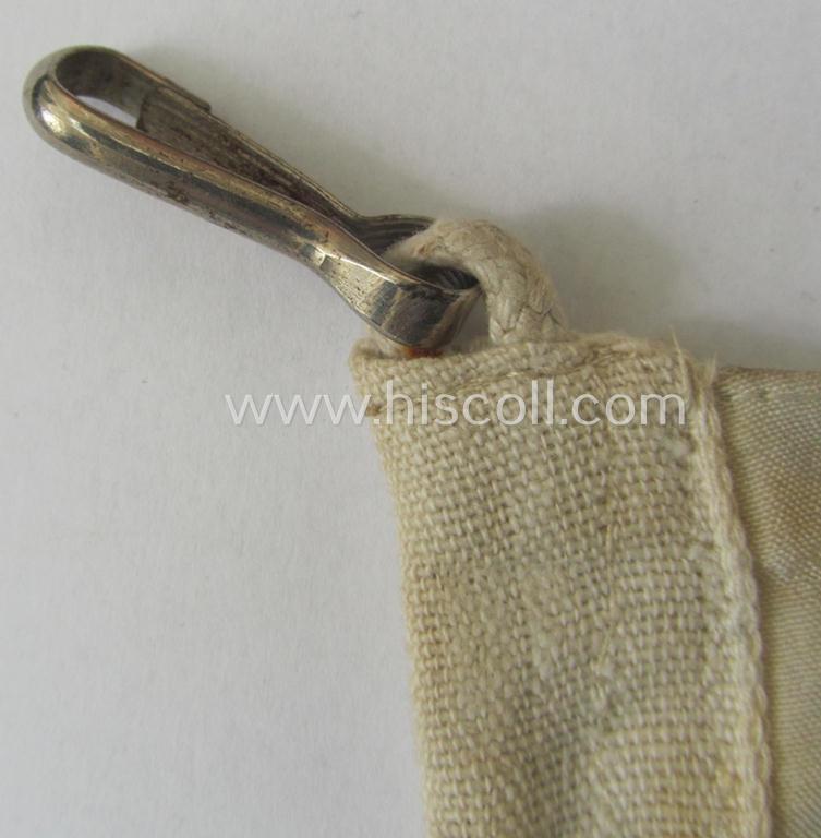 'Patriotic-styled'- and/or truly nicely executed! - multi-coloured, TR-period vehicle- ie. bicycle-flag (ie. 'Fahrrad-Fahne') depicting a lion, anchor, hammer and oakleaves, swastika and text: '1937 - Schaffendes Volk - Düsseldorf'