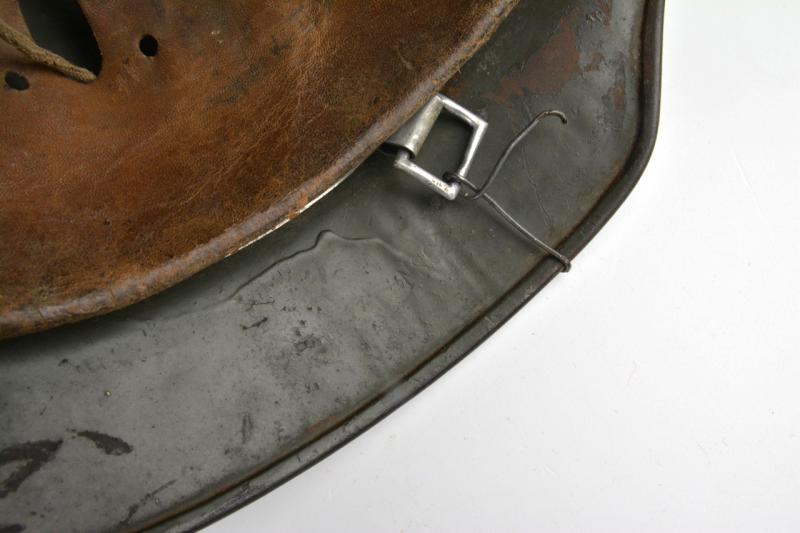 German WH M40 SD Combat Helmet with Battle damage and Half Wire Basket