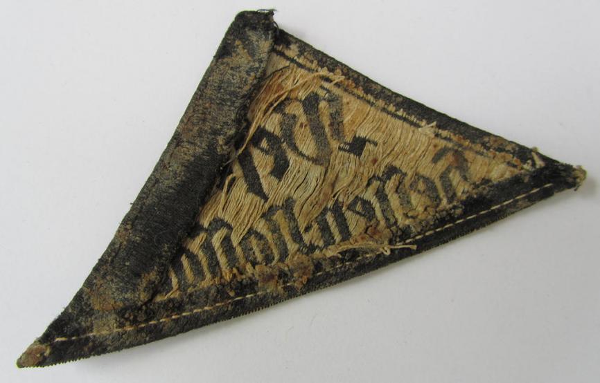 Superb - and actually rarely encountered! - HJ/BDM ('Hitlerjugend'/'Bund Deutscher Mädel') district-triangle entitled: 'West Hessen-Nassau', having a silver-toned 'honorary rank-stripe' attached, signifying BDM-membership before 1933