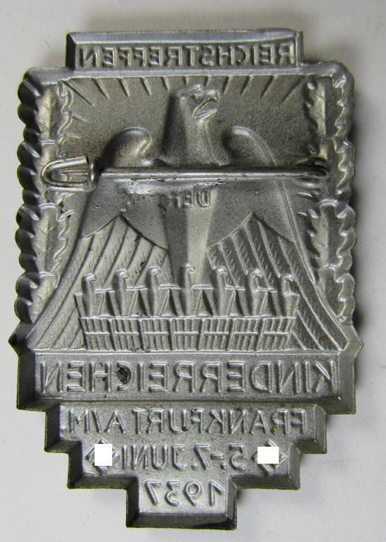 Commemorative- and/or tin-based- 'N.S.D.A.P.'- (ie. D.A.F.-) related 'tinnie', being a non-maker marked example, showing a 'Reichsadler'-device and the text: 'Reichstreffen der Kinderreichen - Frankfurt a. M. - 5.-7. Juni 1937'