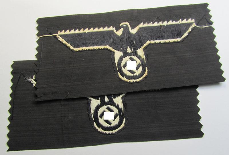 Neat, WH (Heeres) early- (ie. evt. pre-) war-period- and/or white-coloured 'Panzer'-type breast-eagle of the so-called: 'M39'- (ie.'M40'-) pattern as was executed in the neat 'BeVo'-weave pattern on a black-coloured background