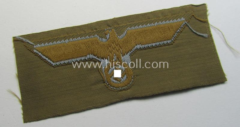 Superb, WH (Heeres) 'tropical-issue' (ie. DAK or: 'Deutsches Afrika Korps'-related-) side-cap-eagle and dito cocarde-set as executed in 'BeVo'-weave-pattern (both insignia-pieces coming in an overall very nice- ie. 'virtually mint' condition)
