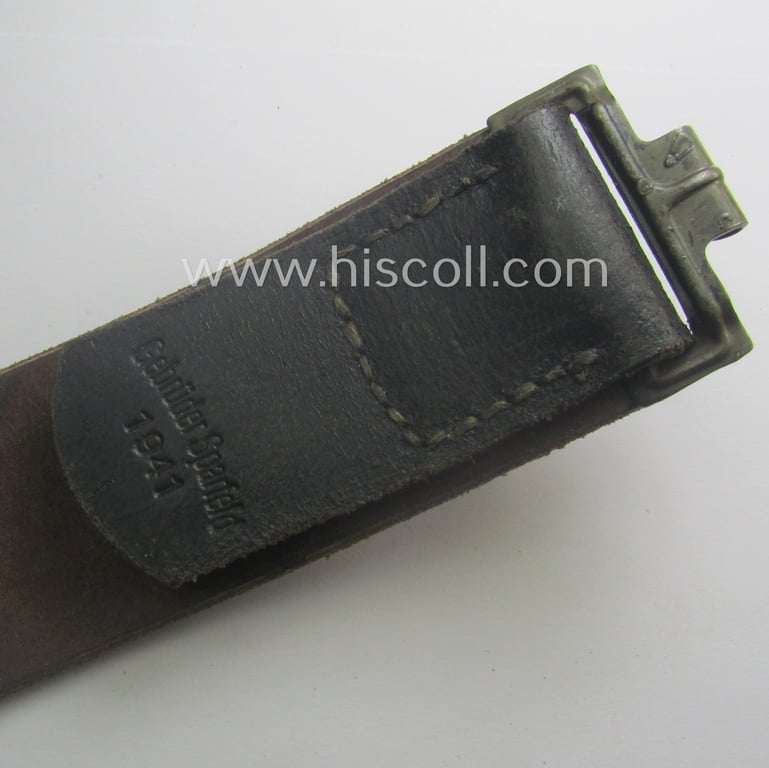 Hardly used, early- (ie. mid-) war-period, black-coloured WH (Heeres, Luftwaffe, Waffen-SS etc.) 'standard-issue'-pattern belt (ie. 'Koppelriemen') being a 115 cms. sized example that shows a (clear) makers'-designation and/or date: '1941'
