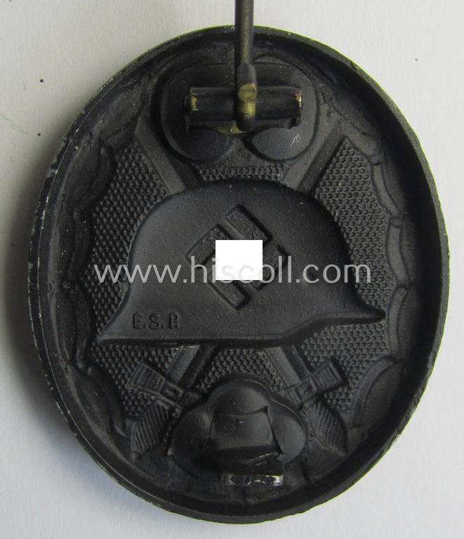 Superb - and clearly maker- (ie. 'E.S.P.'-) marked! - example of a black-class wound-badge (or: 'Verwundeten-Abzeichen in Schwarz') as being produced by the (unusually seen!) maker (ie. 'Hersteller'): 'Eugen Schmidthausser' (ie. 'E.S.P.')