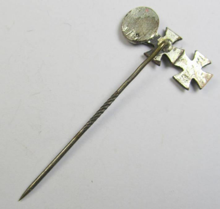 Detailed, 9-mm.-sized medal-lapel-pin, being a maker- (ie. 'L/57'-) marked example depicting respectively: an 'EK I. Klasse', an: 'EK II. Klasse' and a: 'Verwundeten-Abzeichen in Silber'