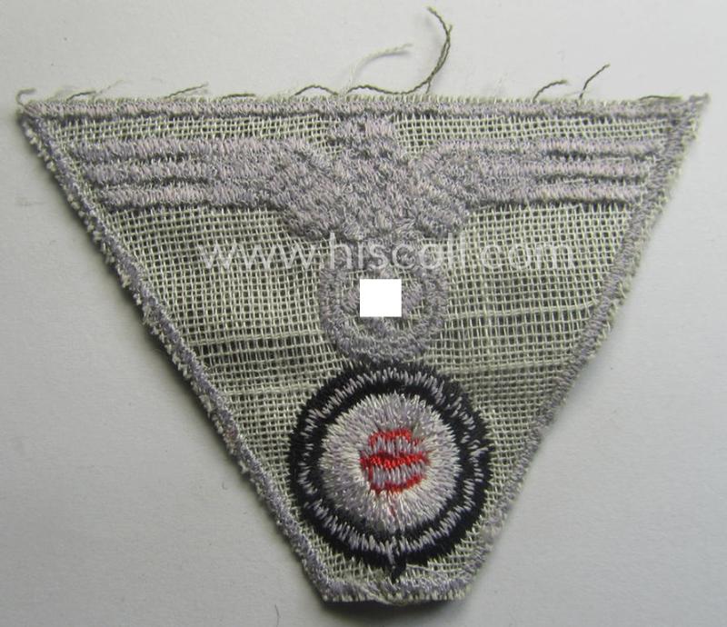 Interesting, later-war-period WH (Heeres) so-called: 'M43-pattern') cap-eagle/cocarde (ie. cap-trapezoid) as was specifically produced for usage on the so-called: 'M-43'-model field-caps (ie. 'Einheitsfeldmützen')