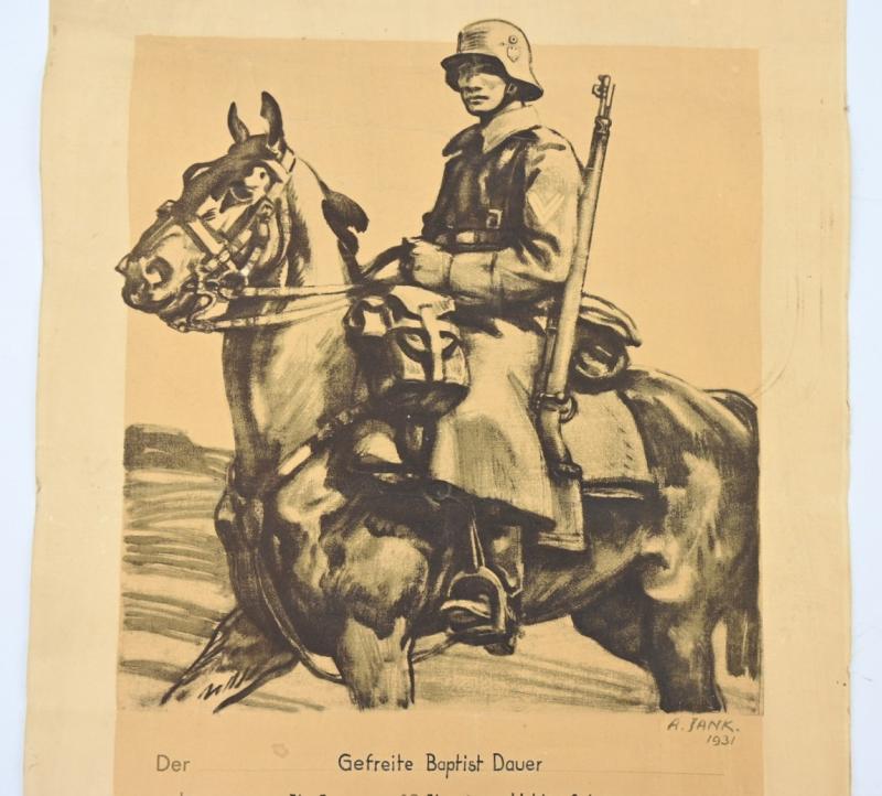 German Reichswehr Cavalry Certificate 1935
