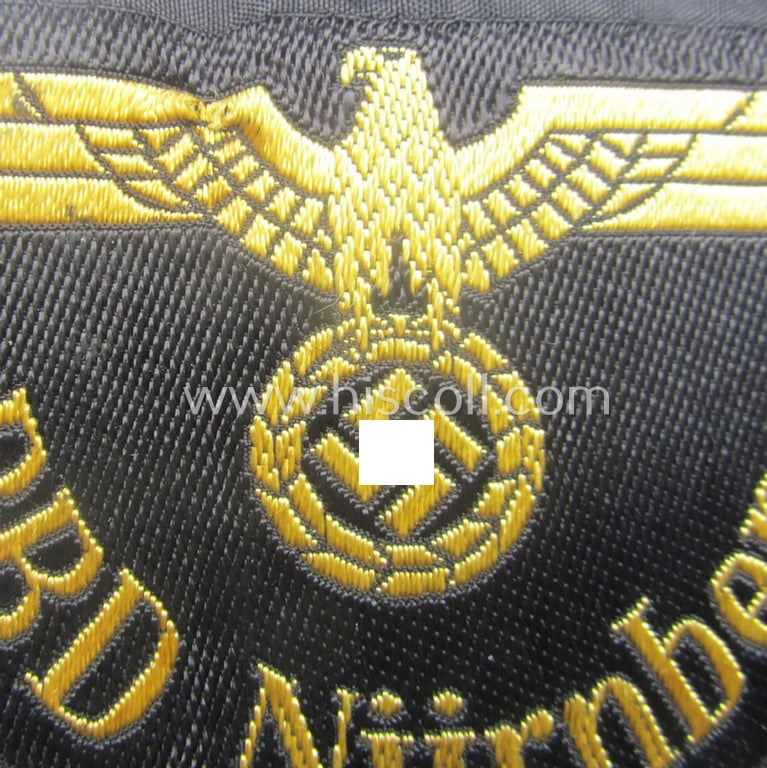 RB- ('Reichsbahn'-) related arm-eagle as executed in 'BeVo'-weave style as was intended for an official of the: 'Deutsche Reichsbahn' ie. the 'RBD Nürnberg' (or: 'Reichsbahndirektion Nürnberg')