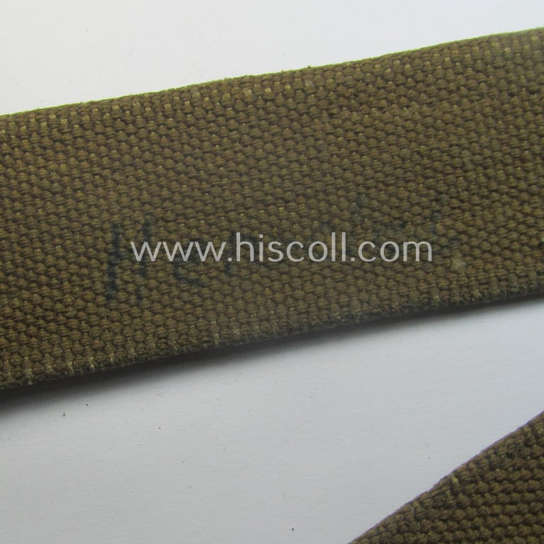 WH (Heeres ie. LW etc.) 'tropical-issued'- and (partly) 'web-based' belt (ie. 'Koppelriemen') being a maker- (ie. 'Lagesa - Dresden - 1941'-) marked and/or 103 cms.-sized example